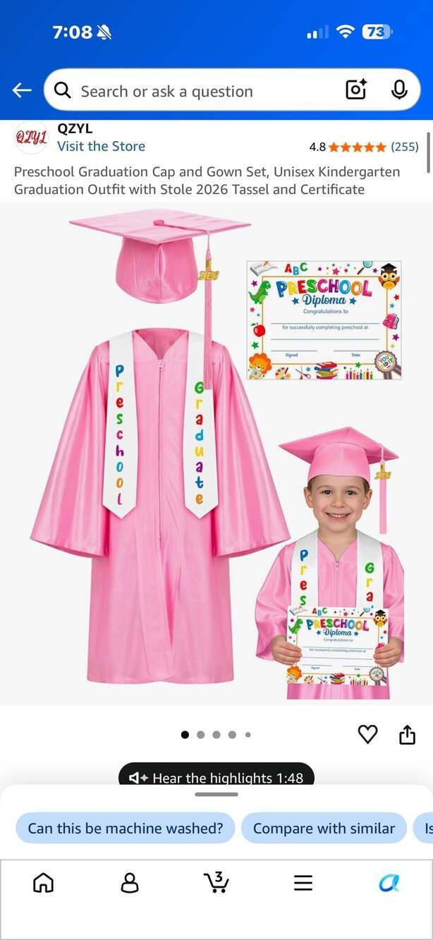 Preschool Graduation Cap and Gown Set with Tassel and Certificate